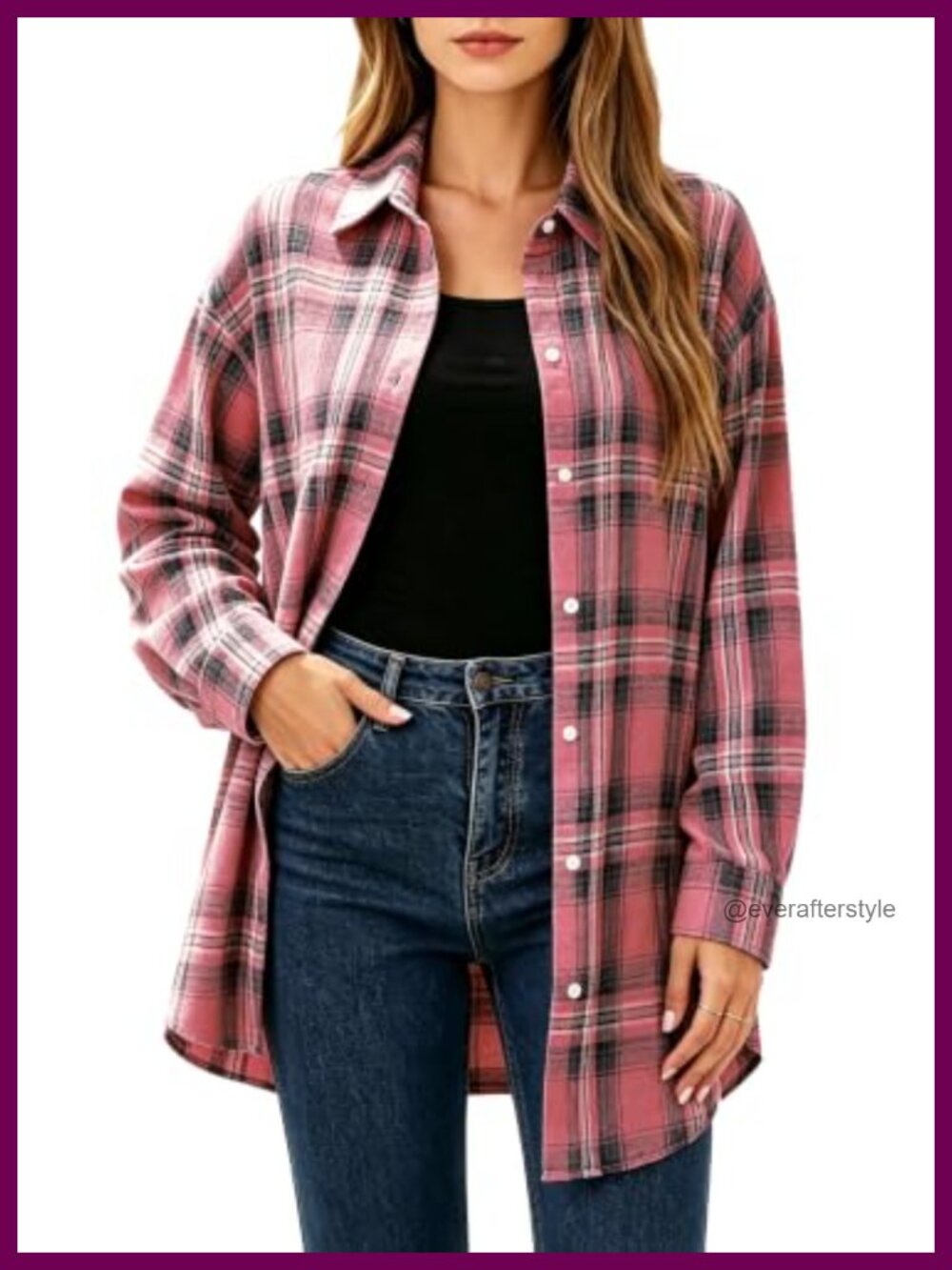 Oversized Plaid Flannel Shirt Long Sleeve Button Down Blouse